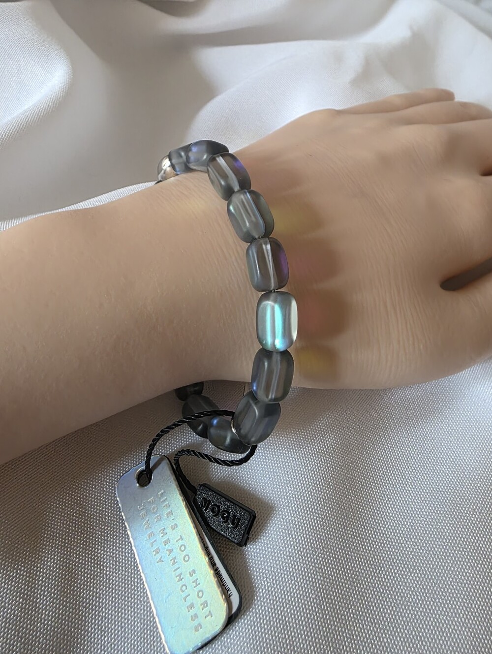 NOGU NWT 925 Sterling Silver Mermaid Glass Pebble Stretch Bracelet